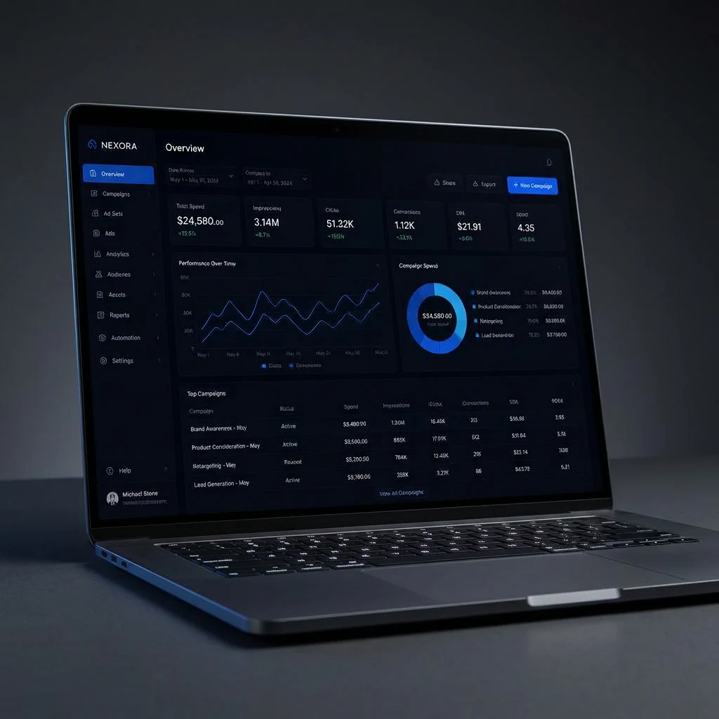 Laptop showing a Vera Systems campaign dashboard