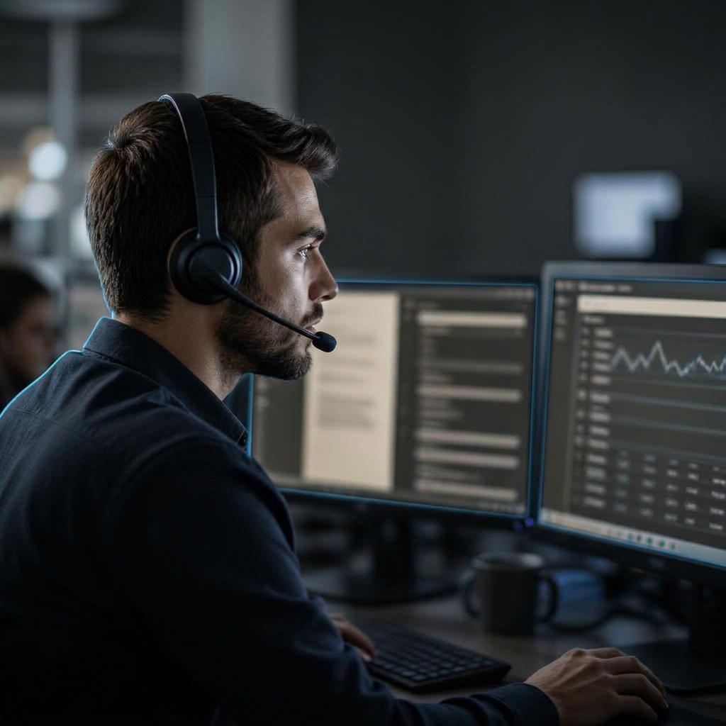 Vera Systems representative answering calls on a headset