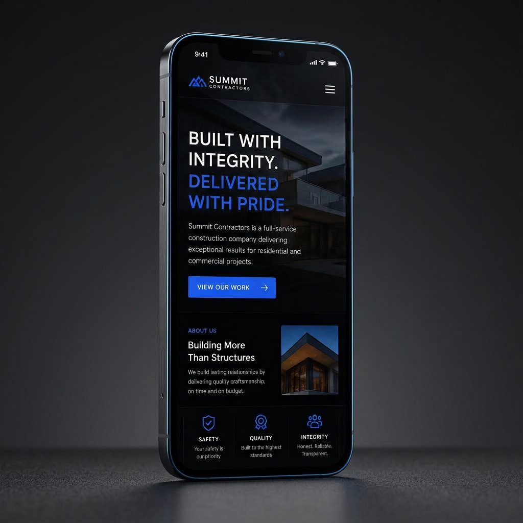 Phone showing a contractor website built by Vera Systems