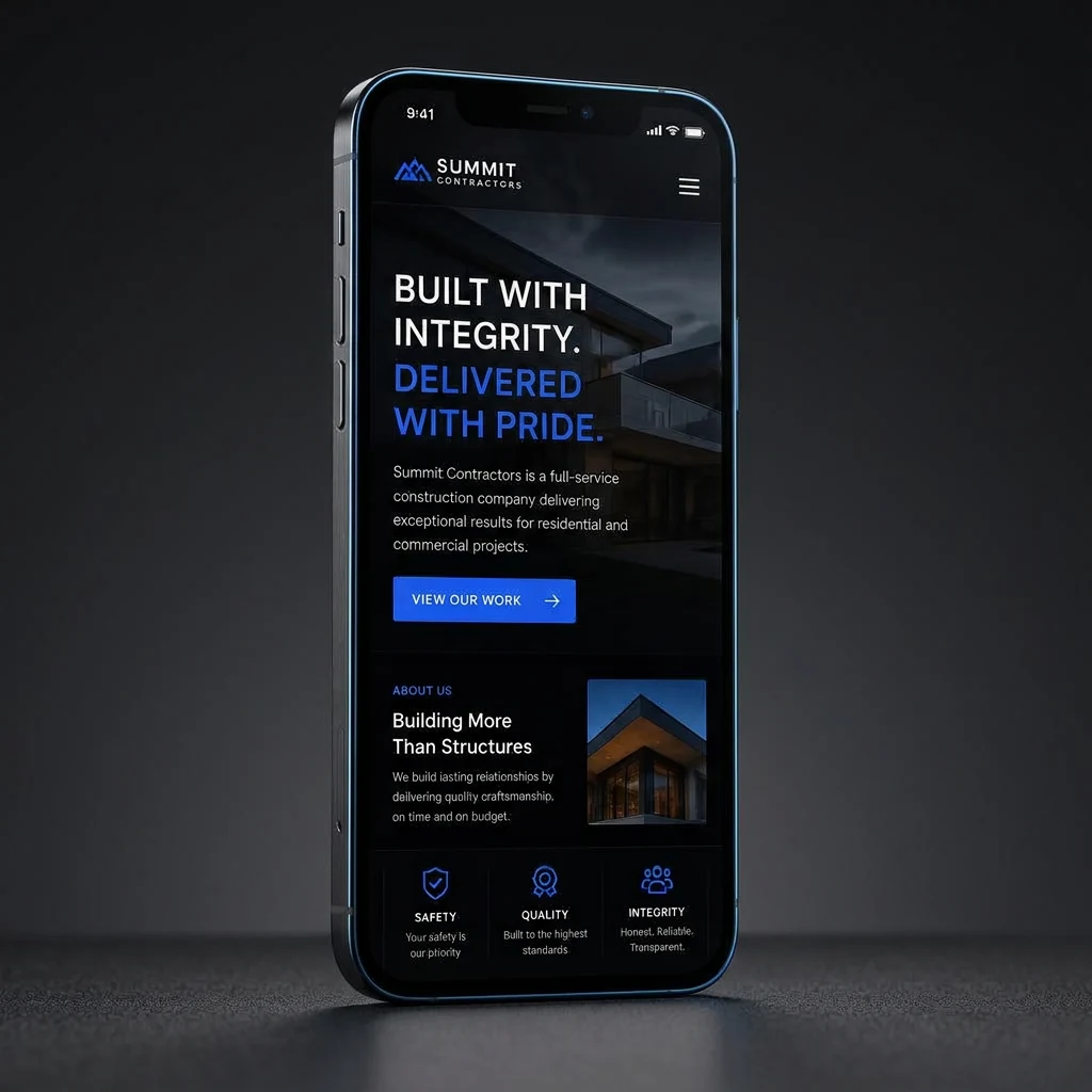Phone showing a contractor website built by Vera Systems